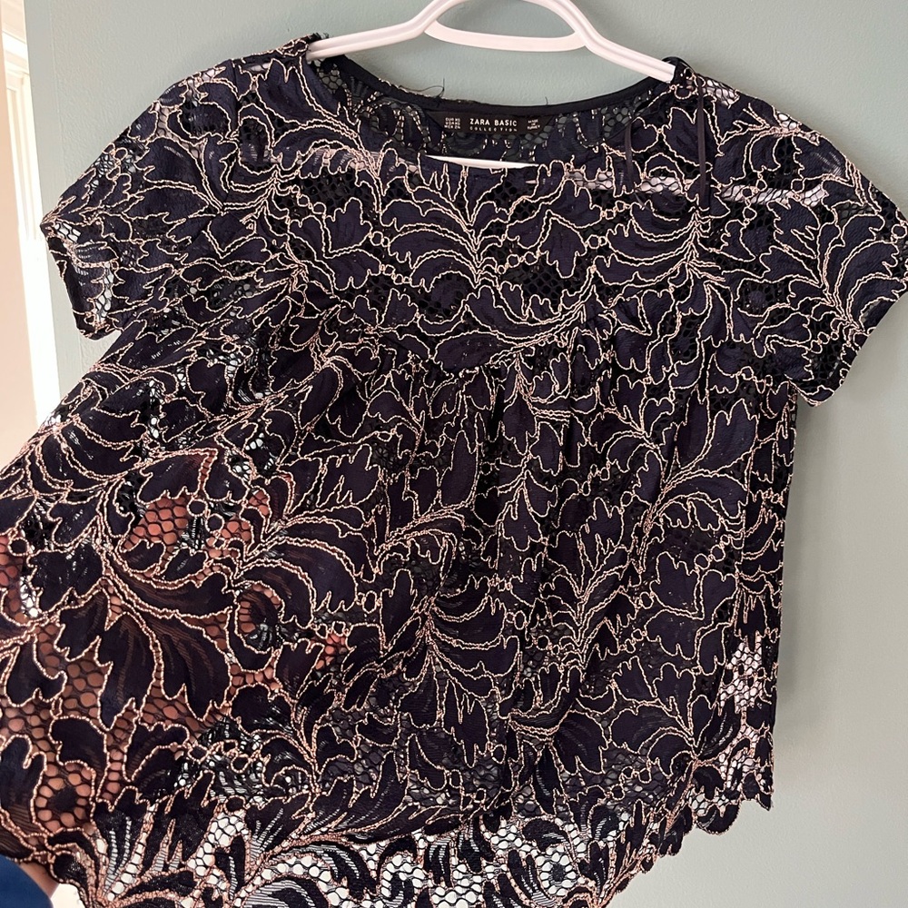 Zara navy Lace Women’s Top